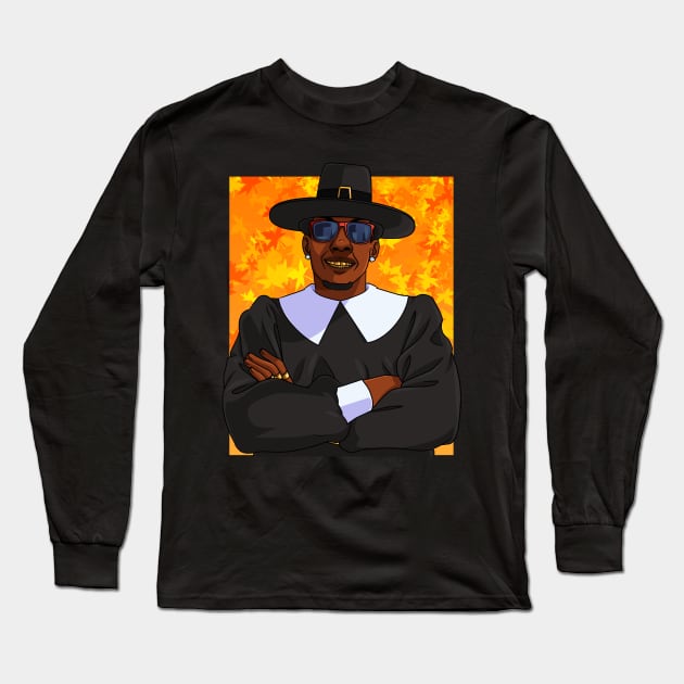 Black Pilgrim Hip Hop Thanksgiving Long Sleeve T-Shirt by Noseking